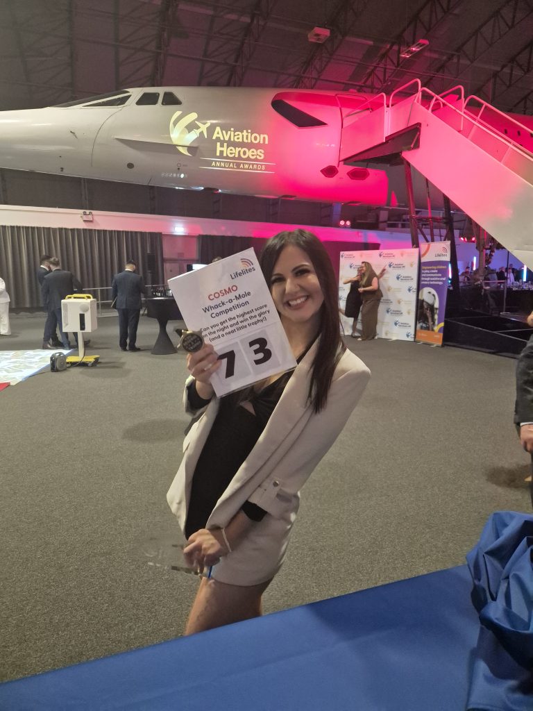 Hayley winning the Cosmo competition at Aviation Heroes Awards 2026.